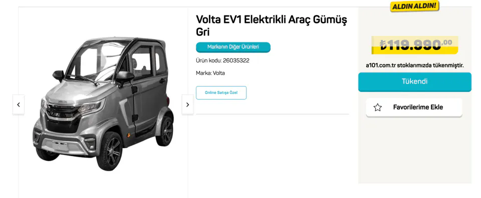 A101'den Yeni Volta V1 Elektrikli Araç Hamlesi: Özellikleri ve Detaylar görseli